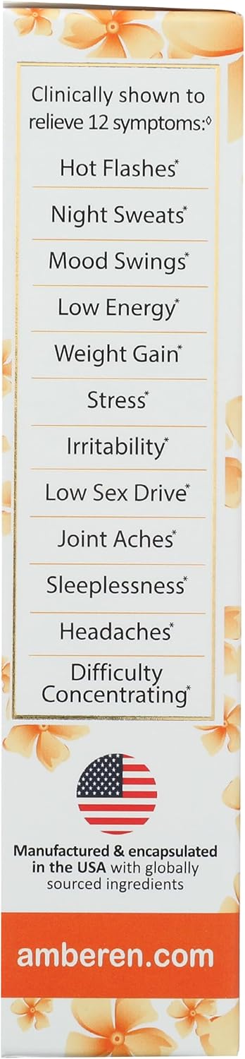 Amberen Multi-Symptom Menopause Relief, Estrogen Free, Drug Free, 60 Capsules (Pack of 1) 24Hr Smart